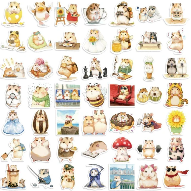 Alt view image 5 of 7 - Cute Hamster Stickers 50Pcs Funny Cartoon Hello Hamster Pets Animals Vinyl Sticker for Laptops Kids Boys Girls Decorative Phone Guitar Helmet Scrapbook Graffiti Label Decals