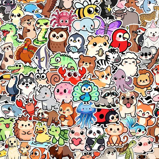 Main image of 110Pcs Animal Stickers for Kids, Cute Waterproof Vinyl Animal Stickers | Animal Stickers for Water Bottle Laptop Luggage Helmet, Kawaii Animal Party Favors