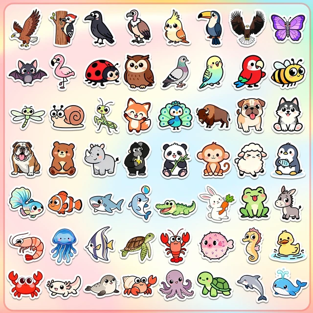 Alt view image 4 of 7 - 110Pcs Animal Stickers for Kids, Cute Waterproof Vinyl Animal Stickers | Animal Stickers for Water Bottle Laptop Luggage Helmet, Kawaii Animal Party Favors