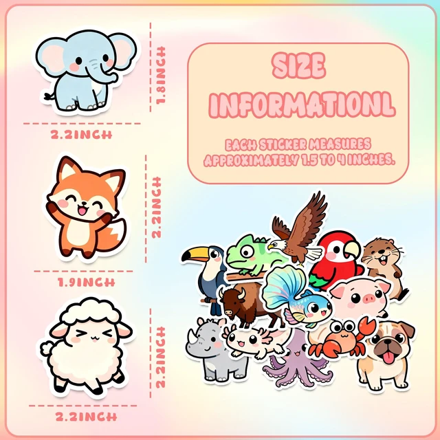 Alt view image 6 of 7 - 110Pcs Animal Stickers for Kids, Cute Waterproof Vinyl Animal Stickers | Animal Stickers for Water Bottle Laptop Luggage Helmet, Kawaii Animal Party Favors