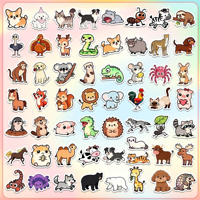 Alt view image 5 of 7 - 110Pcs Animal Stickers for Kids, Cute Waterproof Vinyl Animal Stickers | Animal Stickers for Water Bottle Laptop Luggage Helmet, Kawaii Animal Party Favors