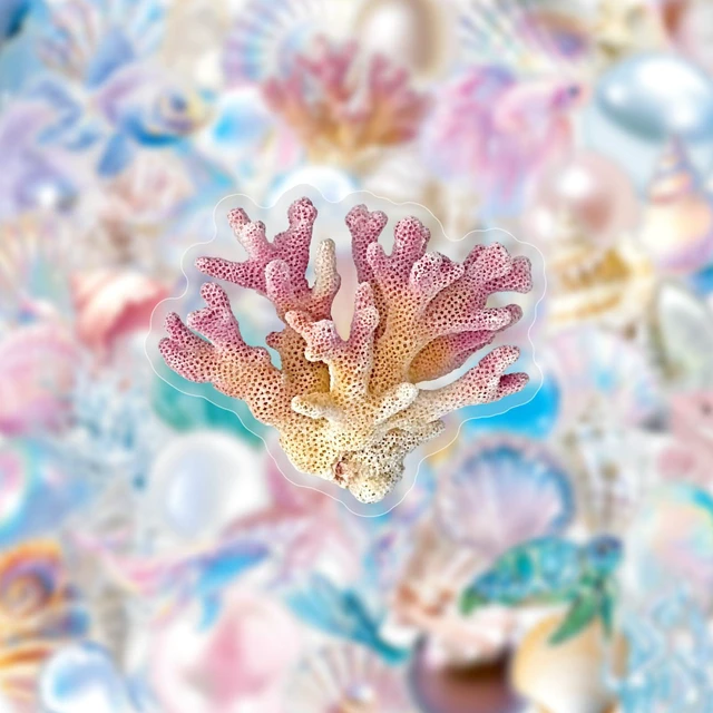 Alt view image 2 of 6 - 50pcs Sea Shell Stickers Aesthetic PET Conch Stickers Clamshell Pearls Decal Waterproof Decorative Decals for Scrapbook DIY Crafts Album Bullet Journal Planner Water Bottles Laptop Phone(Colours-B8)