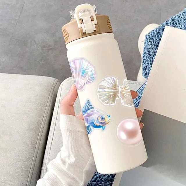 Alt view image 3 of 6 - 50pcs Sea Shell Stickers Aesthetic PET Conch Stickers Clamshell Pearls Decal Waterproof Decorative Decals for Scrapbook DIY Crafts Album Bullet Journal Planner Water Bottles Laptop Phone(Colours-B8)
