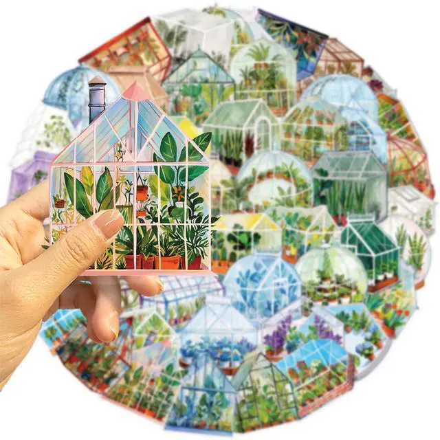 Alt view image 3 of 7 - 50PCS Transparent Greenhouse Plants Stickers Nature Botanical Floral Aesthetic PET Sticker Waterproof Decorative Decal for Scrapbook DIY Crafts Journal Planner Water Bottles Laptop Phone (Green)