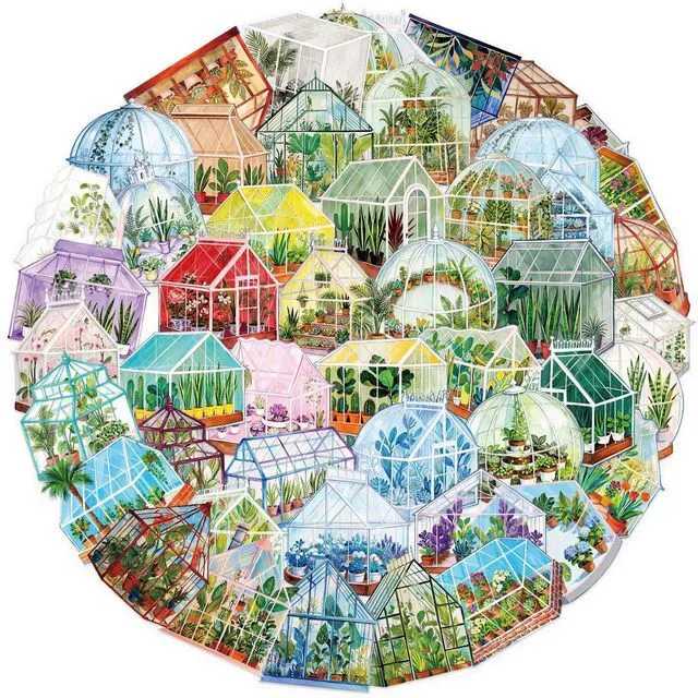 Alt view image 2 of 7 - 50PCS Transparent Greenhouse Plants Stickers Nature Botanical Floral Aesthetic PET Sticker Waterproof Decorative Decal for Scrapbook DIY Crafts Journal Planner Water Bottles Laptop Phone (Green)
