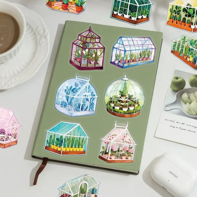 Alt view image 5 of 7 - 50PCS Transparent Greenhouse Plants Stickers Nature Botanical Floral Aesthetic PET Sticker Waterproof Decorative Decal for Scrapbook DIY Crafts Journal Planner Water Bottles Laptop Phone (Green)