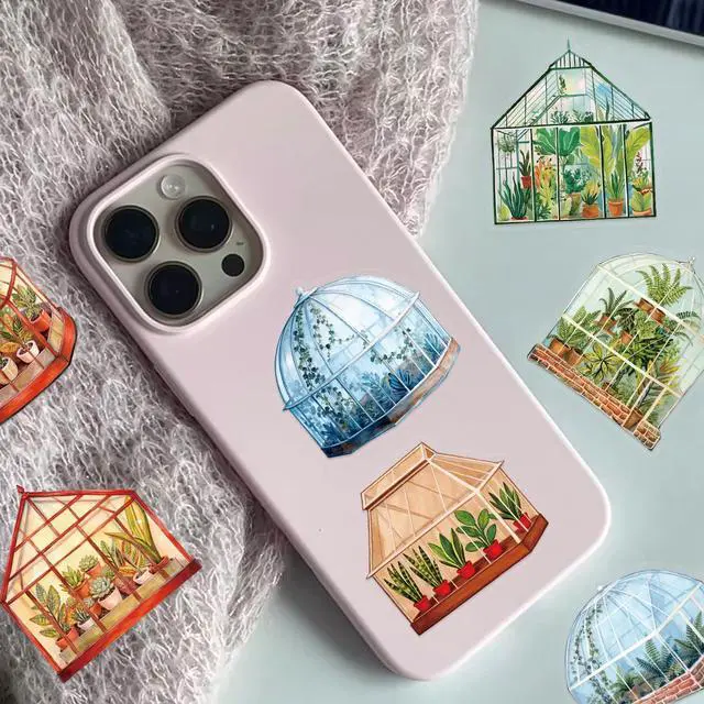 Alt view image 6 of 7 - 50PCS Transparent Greenhouse Plants Stickers Nature Botanical Floral Aesthetic PET Sticker Waterproof Decorative Decal for Scrapbook DIY Crafts Journal Planner Water Bottles Laptop Phone (Green)