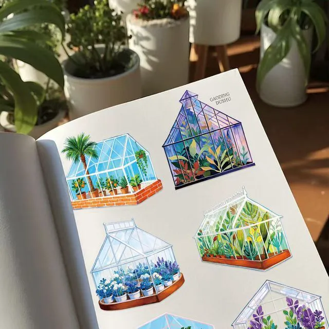 Alt view image 7 of 7 - 50PCS Transparent Greenhouse Plants Stickers Nature Botanical Floral Aesthetic PET Sticker Waterproof Decorative Decal for Scrapbook DIY Crafts Journal Planner Water Bottles Laptop Phone (Green)