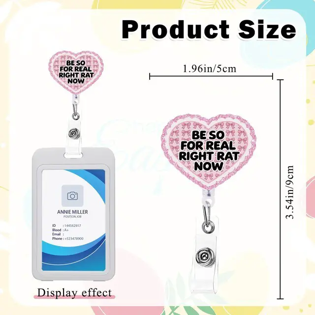 Alt view image 5 of 6 - AFRITEE Nurse Badge Reel, Pink Love Bow Retractable ID Badge Holder for Nursing, Acrylic Glitter Badge with Alligator Clip Funny Gifts for Medical Assistant LPN CNA