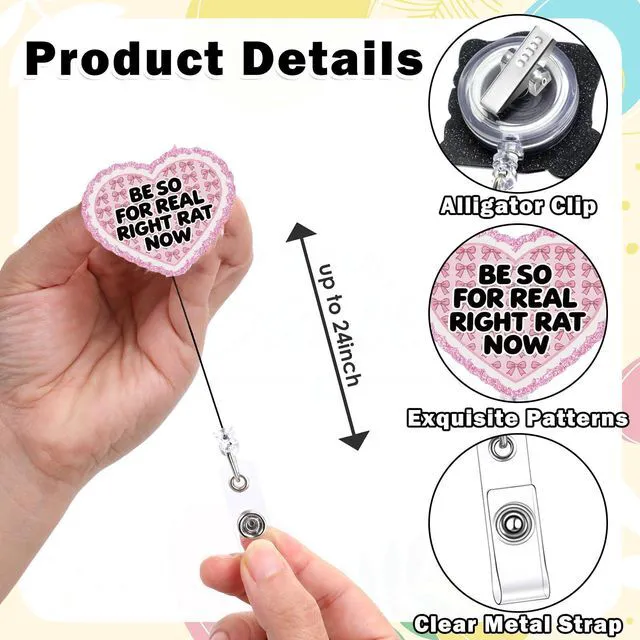 Alt view image 6 of 6 - AFRITEE Nurse Badge Reel, Pink Love Bow Retractable ID Badge Holder for Nursing, Acrylic Glitter Badge with Alligator Clip Funny Gifts for Medical Assistant LPN CNA