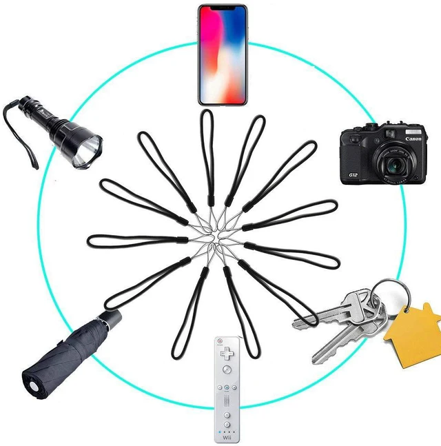 Alt view image 7 of 7 - AMUU 12 Pcs Wrist Lanyards Black Short Small Hand Strap Lightweight | Lanyard for Pen,Umbrella,USB,Keys,Keychains,Water Cup,Water bottle