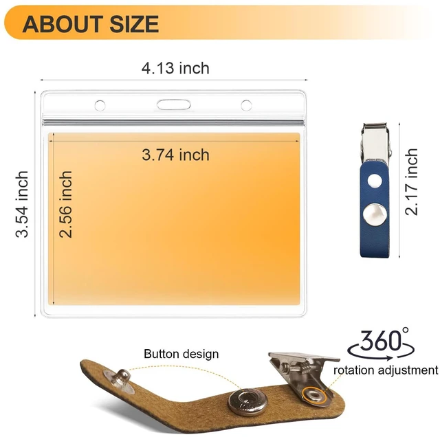 Alt view image 3 of 7 - 3 Pack ID Card Badge Holders with Detachable Leather Metal Badge Clips, Horizontal Waterproof Clear Extra Thick PVC Plastic Name Tags for Nurses Office School Students Teachers Work