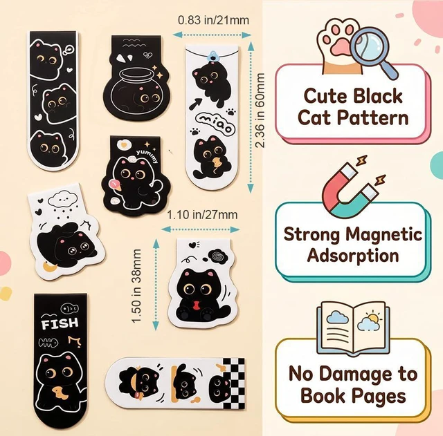 Alt view image 2 of 4 - Magnetic Bookmarks-8 Pack Black Page Clips, Cute Book Marks for Book Accessories for Reading Lovers(Black Cat)