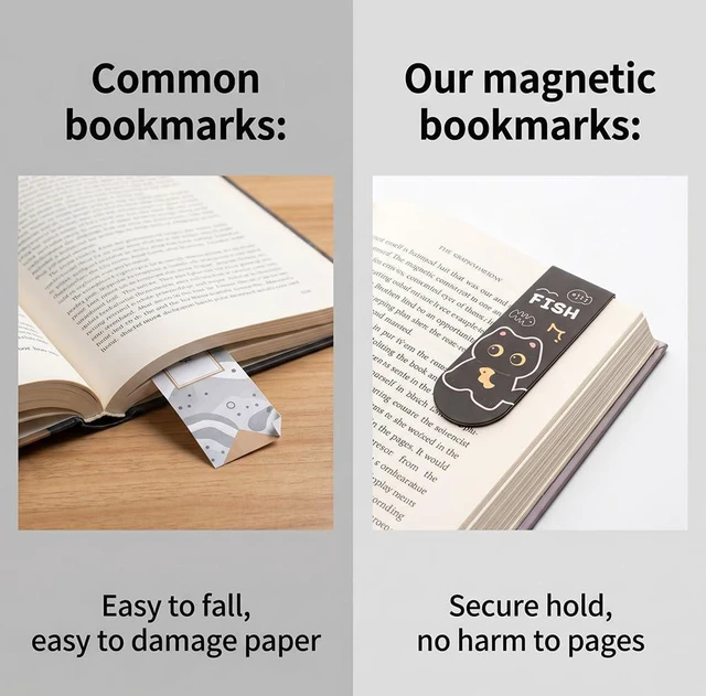 Alt view image 3 of 4 - Magnetic Bookmarks-8 Pack Black Page Clips, Cute Book Marks for Book Accessories for Reading Lovers(Black Cat)