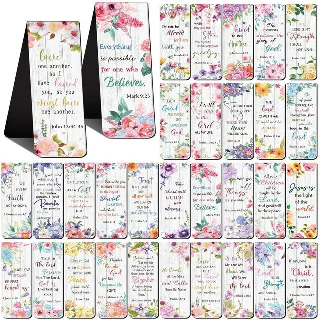 Main image of Chinco 30 Pcs Magnetic Christian Bookmarks - Bible Verse Inspirational Scripture Page Clips, Religious Prayer Bookmarks for Women, Kids, Teachers, Church Supplies & School Gifts(Flower)