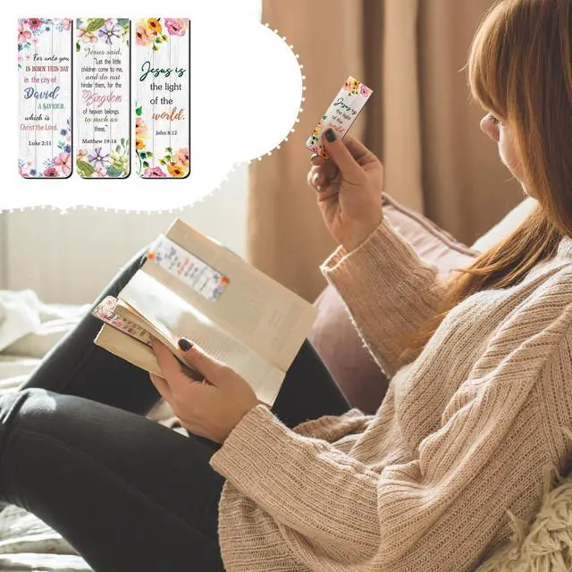 Alt view image 4 of 7 - Chinco 30 Pcs Magnetic Christian Bookmarks - Bible Verse Inspirational Scripture Page Clips, Religious Prayer Bookmarks for Women, Kids, Teachers, Church Supplies & School Gifts(Flower)