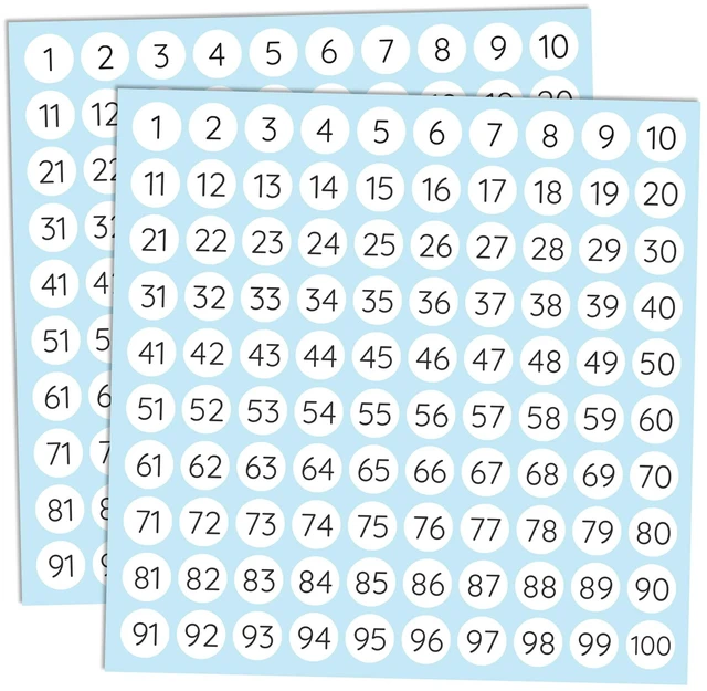 Main image of 25 Sheets, 1 to 100, Number Stickers Labels - 0.4" Round, Pack of 2500