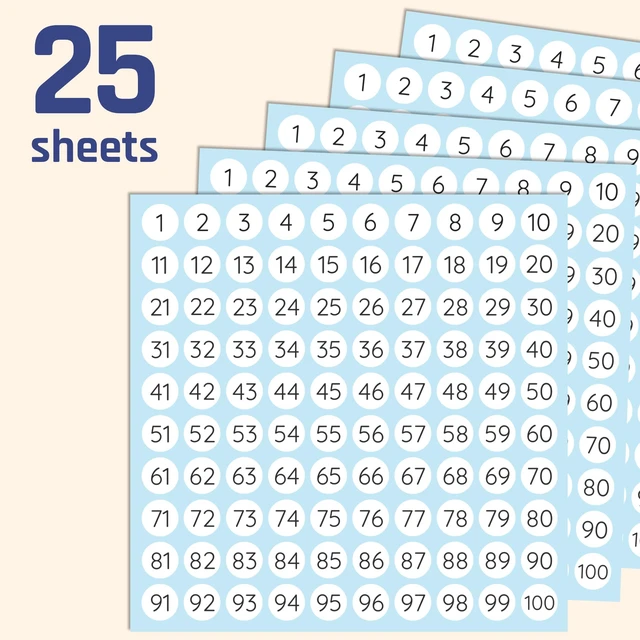 Alt view image 7 of 7 - 25 Sheets, 1 to 100, Number Stickers Labels - 0.4" Round, Pack of 2500
