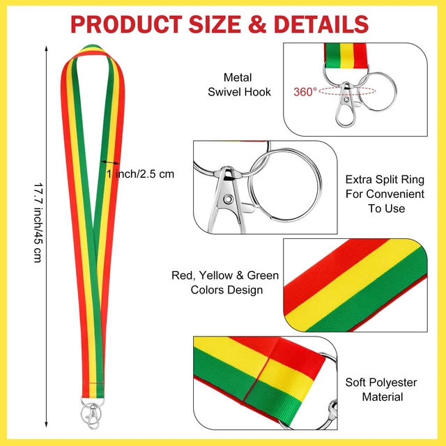 Alt view image 2 of 6 - Feifeiya 6 Pcs Juneteenth Lanyard Keychains Gifts Freedom Day Patriotic Party Favors 1865 June for African American Office(Red,Yellow,Green)