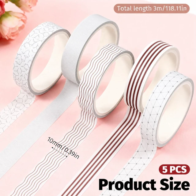 Alt view image 2 of 7 - 5 Rolls Japanese Washi Tape Scrapbook Decorative Tapes Basic Skinny Pattern | Cute Craft Tape Scrapbooking Arts Adhesive Tapes Modern Arts Masking Tapess for Art DIY Crafts Journals Wrapping Gift