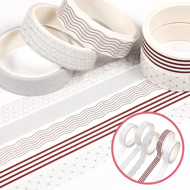 Alt view image 4 of 7 - 5 Rolls Japanese Washi Tape Scrapbook Decorative Tapes Basic Skinny Pattern | Cute Craft Tape Scrapbooking Arts Adhesive Tapes Modern Arts Masking Tapess for Art DIY Crafts Journals Wrapping Gift