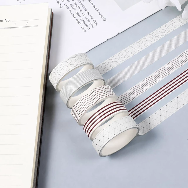 Alt view image 6 of 7 - 5 Rolls Japanese Washi Tape Scrapbook Decorative Tapes Basic Skinny Pattern | Cute Craft Tape Scrapbooking Arts Adhesive Tapes Modern Arts Masking Tapess for Art DIY Crafts Journals Wrapping Gift