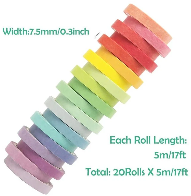 Alt view image 2 of 7 - Maartla 20 Rolls Washi Tape Set, Rainbow Washi Tape Colorful Masking Tape 7.5mm Wide, Thin Decorative Tape for Bullet Journal, Book, Planner, Scrapbooking, DIY Arts Crafts