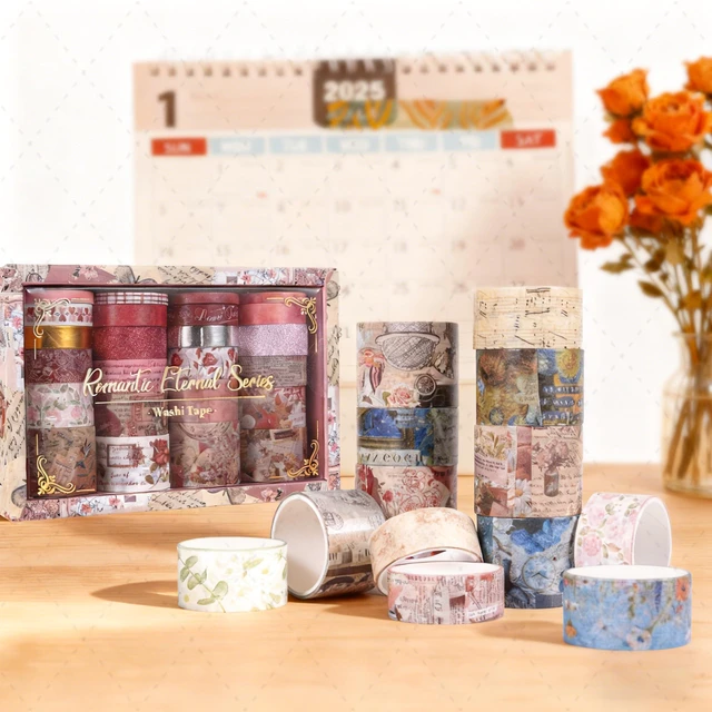 Alt view image 6 of 7 - FTTELK 24 Rolls Flower Decorative Washi Tape Set(Romantic Eternal Series) | Adhesive Wahi Tape For DIY Art Crafts,Planners, Bullet Journaling,Gift Wrapping,Scrapbooking and Junk Journal Supplies
