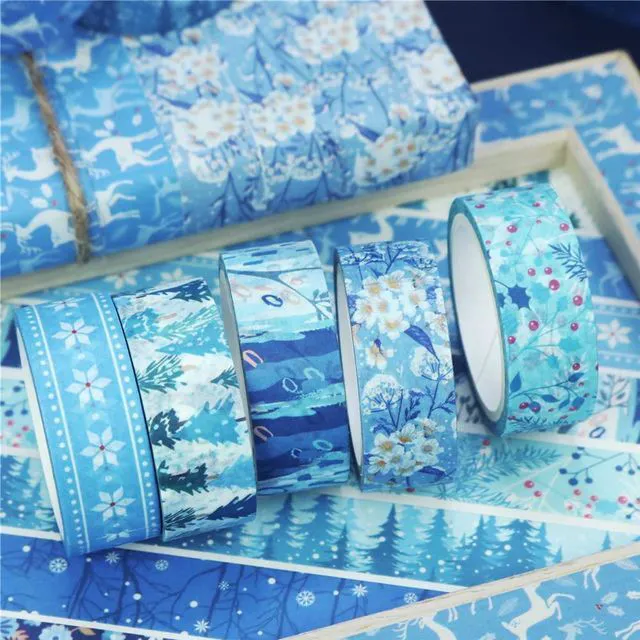 Alt view image 2 of 6 - Baijixin Winter Washi Tape Set 10 Rolls | Blue White Snowflake Flower Tree Decorative Tape for Bullet Journal, Planner, DIY Arts Crafts, Scrapbooking