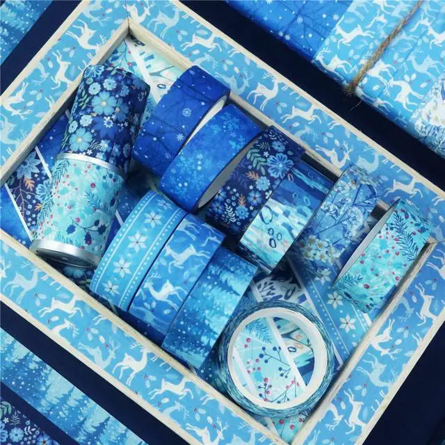 Alt view image 3 of 6 - Baijixin Winter Washi Tape Set 10 Rolls | Blue White Snowflake Flower Tree Decorative Tape for Bullet Journal, Planner, DIY Arts Crafts, Scrapbooking