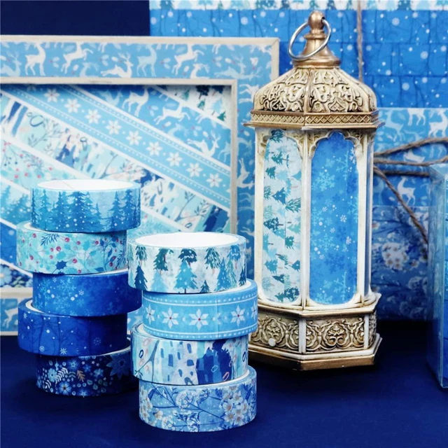 Alt view image 6 of 6 - Baijixin Winter Washi Tape Set 10 Rolls | Blue White Snowflake Flower Tree Decorative Tape for Bullet Journal, Planner, DIY Arts Crafts, Scrapbooking