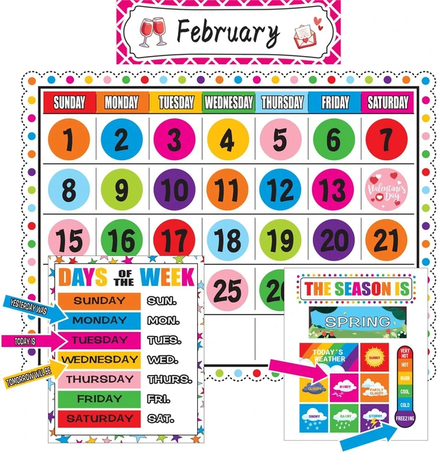Main image of Calendar Bulletin Board Set Calendar Seasons Weather Chart CTP Bulletin Board and Classroom Decoration with Seasons, Weather, and Days of the Week Chart, Back to School Decorations