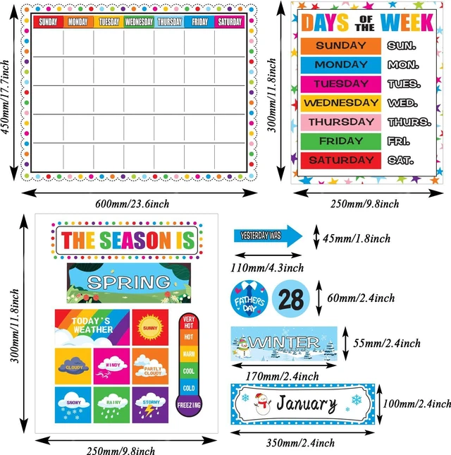 Alt view image 3 of 7 - Calendar Bulletin Board Set Calendar Seasons Weather Chart CTP Bulletin Board and Classroom Decoration with Seasons, Weather, and Days of the Week Chart, Back to School Decorations
