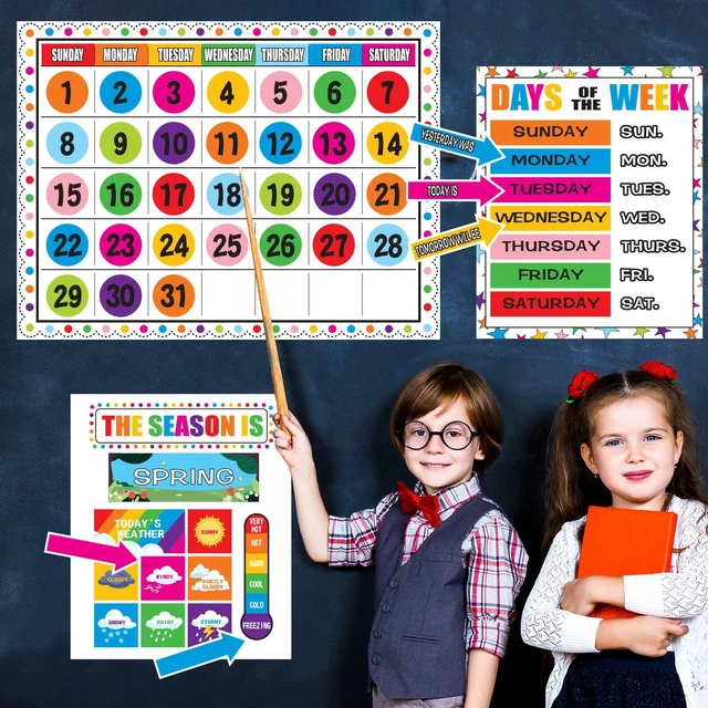 Alt view image 6 of 7 - Calendar Bulletin Board Set Calendar Seasons Weather Chart CTP Bulletin Board and Classroom Decoration with Seasons, Weather, and Days of the Week Chart, Back to School Decorations