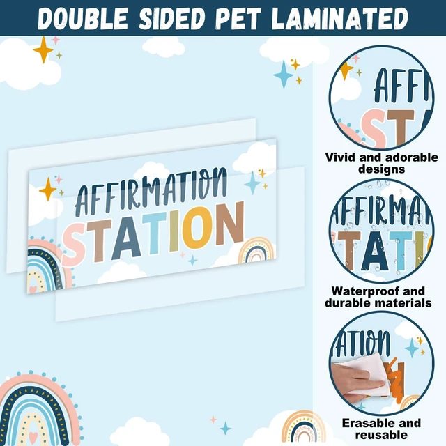 Alt view image 3 of 7 - Boho Affirmation Station Bulletin Board Set Rainbow Bulletin Board for Classroom Decor Hippie Motivational Posters Positive Affirmations Accents Cutouts for Teachers School Chart Wall Supplies
