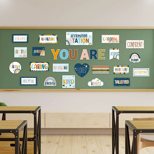 Alt view image 4 of 7 - Boho Affirmation Station Bulletin Board Set Rainbow Bulletin Board for Classroom Decor Hippie Motivational Posters Positive Affirmations Accents Cutouts for Teachers School Chart Wall Supplies