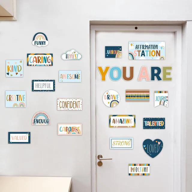 Alt view image 5 of 7 - Boho Affirmation Station Bulletin Board Set Rainbow Bulletin Board for Classroom Decor Hippie Motivational Posters Positive Affirmations Accents Cutouts for Teachers School Chart Wall Supplies