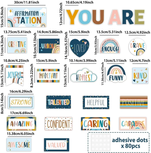 Alt view image 2 of 7 - Boho Affirmation Station Bulletin Board Set Rainbow Bulletin Board for Classroom Decor Hippie Motivational Posters Positive Affirmations Accents Cutouts for Teachers School Chart Wall Supplies
