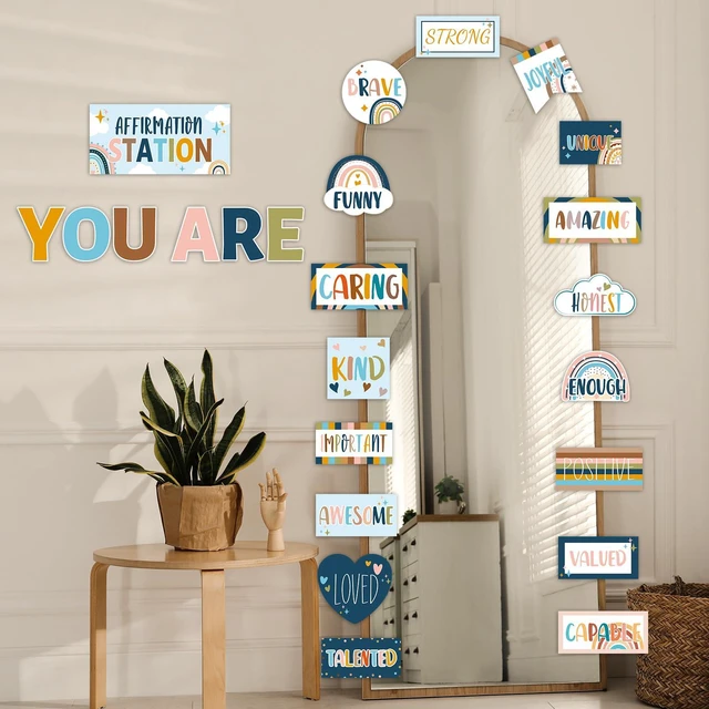 Alt view image 7 of 7 - Boho Affirmation Station Bulletin Board Set Rainbow Bulletin Board for Classroom Decor Hippie Motivational Posters Positive Affirmations Accents Cutouts for Teachers School Chart Wall Supplies