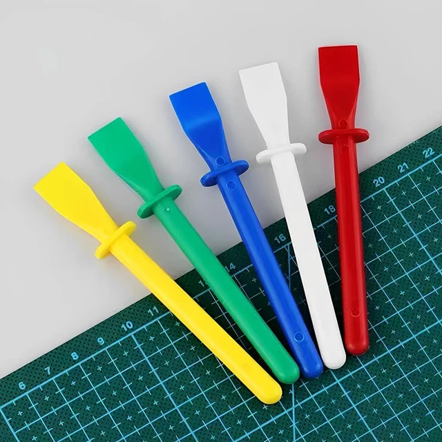 Alt view image 4 of 7 - 5Pcs Colored Plastic Smear Spreaders, Mini Glue Sticks, Easy Clean Glue Scrapers for Handmade DIY Art, Leather Craft, and Woodworking Projects