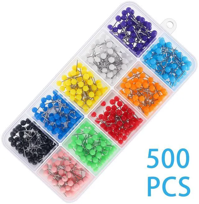 Alt view image 2 of 7 - Map Push Pins Small Push Pins Map Tacks Plastic Round Head Tacks with Steel Points Board Pins Colorful Push Pins Board Pins for Bulletin Board Travel Map Cork Board