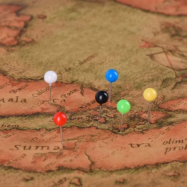 Alt view image 6 of 7 - Map Push Pins Small Push Pins Map Tacks Plastic Round Head Tacks with Steel Points Board Pins Colorful Push Pins Board Pins for Bulletin Board Travel Map Cork Board