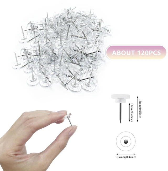 Alt view image 2 of 7 - 120 Count Clear Push Pins - Thumb Tacks for Wall Hangings, Cork Board, Plastic Flat Head Pins