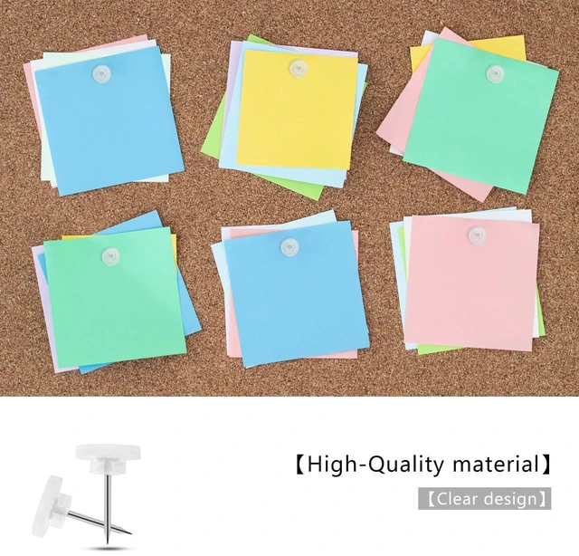 Alt view image 3 of 7 - 120 Count Clear Push Pins - Thumb Tacks for Wall Hangings, Cork Board, Plastic Flat Head Pins