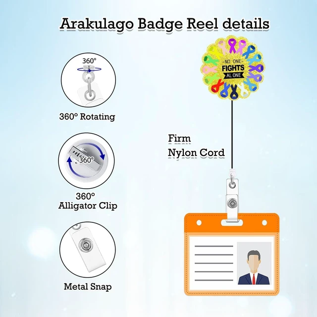 Alt view image 2 of 7 - Arakulago Breast Cancer Badge Reel Retractable Oncology Nurse Badge Holder with ID Clip Accessories No One Fight Alone Nursing Medical Assistant RN CNA Name Badge Clip Gold Acrylic Hospital ID Card