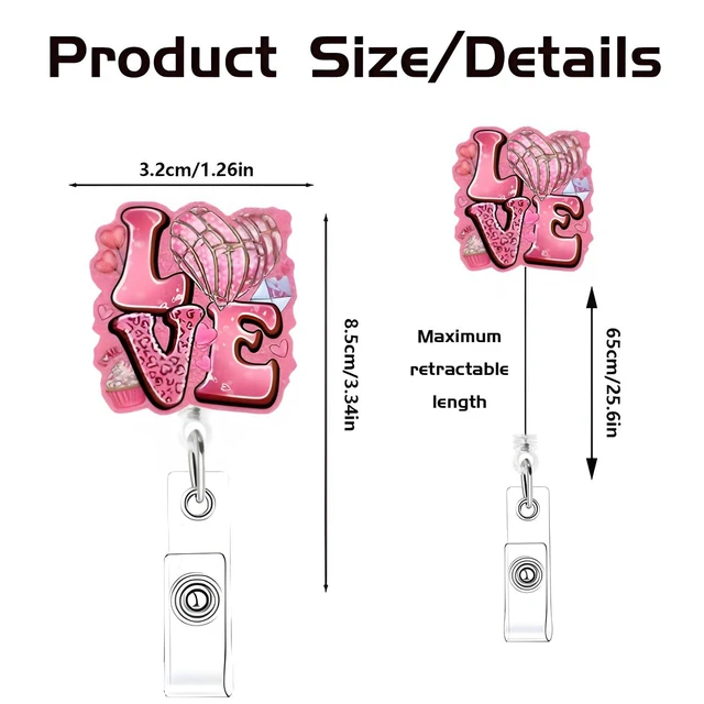 Alt view image 3 of 7 - Valentines Cute Heart Badge Reel for Nurse Cake Holiday Retractable Alligator Clip Acrylic Badge Reel for Nurse Nursing Doctors Teacher Social Worker ID Card