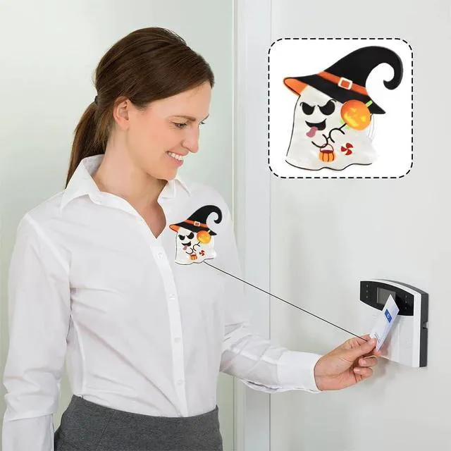 Alt view image 5 of 7 - Halloween Funny Ghost Badge Reel,Cute Shape Acrylic Badge for Id Card Badge,Telescoping Retractable Badge Holder Alligator Clip Accessories for Nurse,Medical Worker,Nursing Student,Teacher