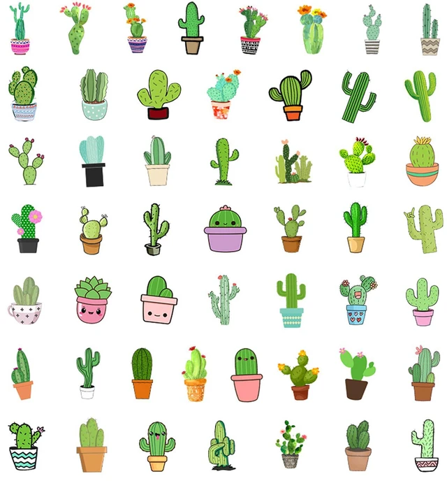 Alt view image 2 of 6 - QIPWM 50Pcs Cute Cactus Stickers, Plants Decorative Vinyl Laptop Kids Stickers Pack, Kids Classroom Prizes (Cactus)