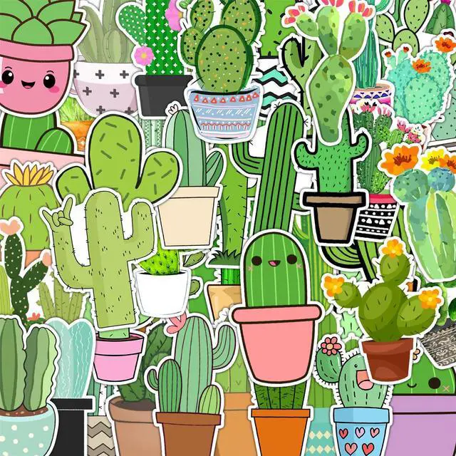 Alt view image 6 of 6 - QIPWM 50Pcs Cute Cactus Stickers, Plants Decorative Vinyl Laptop Kids Stickers Pack, Kids Classroom Prizes (Cactus)