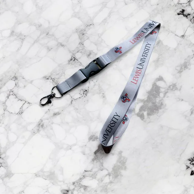 Alt view image 4 of 4 - Desert Cactus Lewis University Lanyard with Snap Buckle (Gray) | Officially Licensed LU Flyers Lewis Flyers Detachable Breakaway ID Badge Car Keys Holder, Team Merch